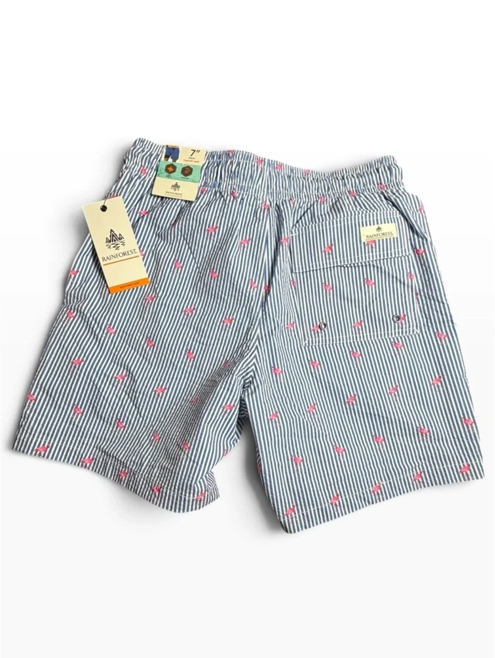 RAINFOREST flamingo vertical stripes comfort liner swim beach trunks shorts $115
